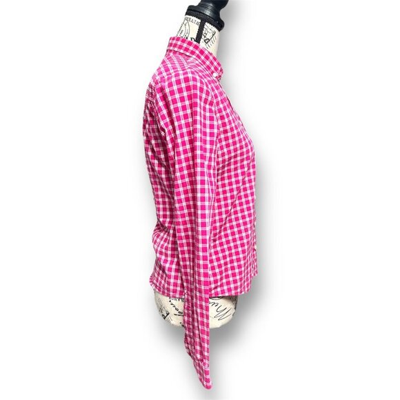 Hollister S Pink Plaid Button Up Shirt Fitted Cotton Long Sleeve Y2K Preppy Top - Picture 3 of 7